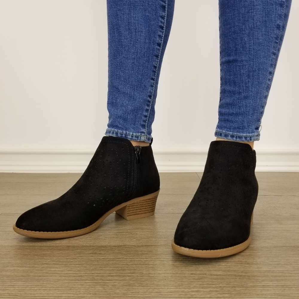 Black Suede Ankle Boots Laser cut Design - Picture 7 of 8